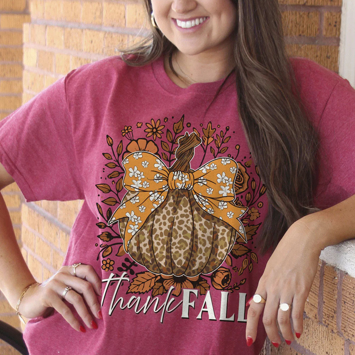 Girlie Girl Lulu Mac Pumpkin Flower Fall Canvas T-Shirt