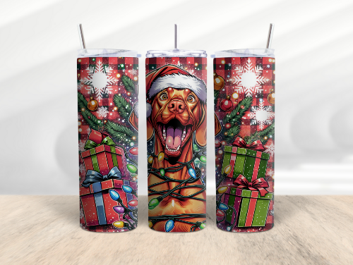 Christmas Funny Dog Vizsla Lab Hound 20 oz Skinny Tumbler Cup With Straw