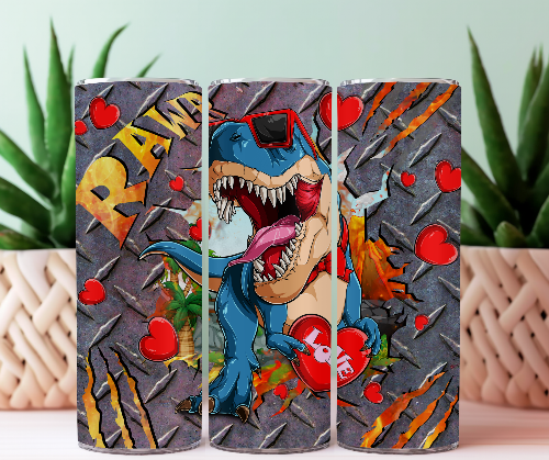 Dinosaur Love Rawr 20 oz Skinny Tumbler Cup With Straw