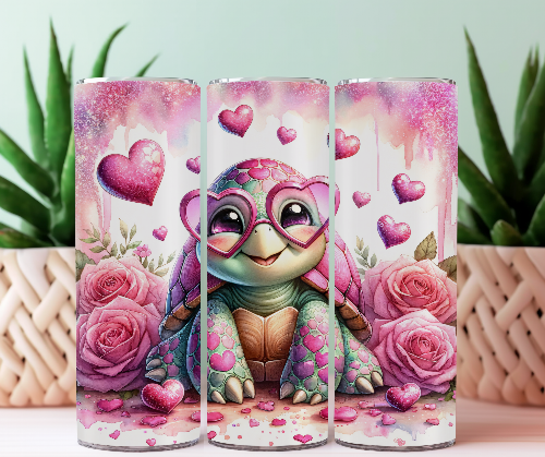 Cute Turtle Love 20 oz Skinny Tumbler Cup With Straw