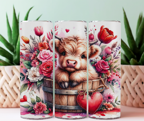 Cute Highland Cow Love 20 oz Skinny Tumbler Cup With Straw