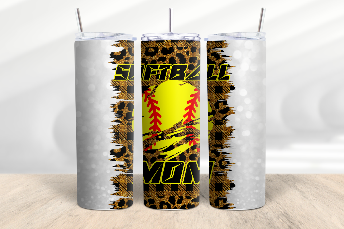 Softball Mom Cheetah 20 oz Skinny Tumbler Cup With Straw