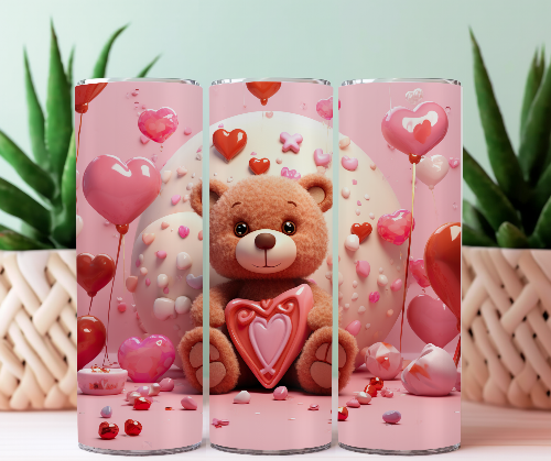 Cute Teddy Bear Love 20 oz Skinny Tumbler Cup With Straw
