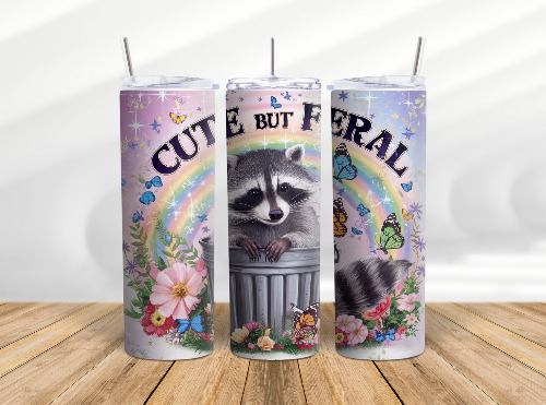 Cute but Feral Racoon Trash Panda 20 oz Skinny Tumbler Cup With Straw
