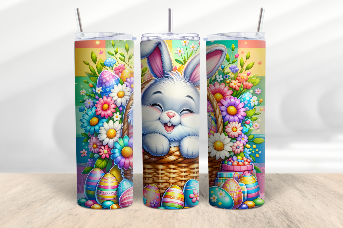 Cute Easter Bunny in Basket 20 oz Skinny Tumbler Cup With Straw