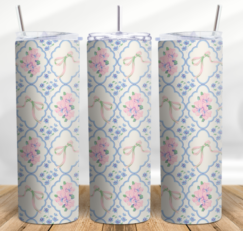 Coquette Flowers and Bows 20 oz Skinny Tumbler Cup With Straw