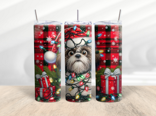 Christmas Funny Dog Shih Tzu 20 oz Skinny Tumbler Cup With Straw