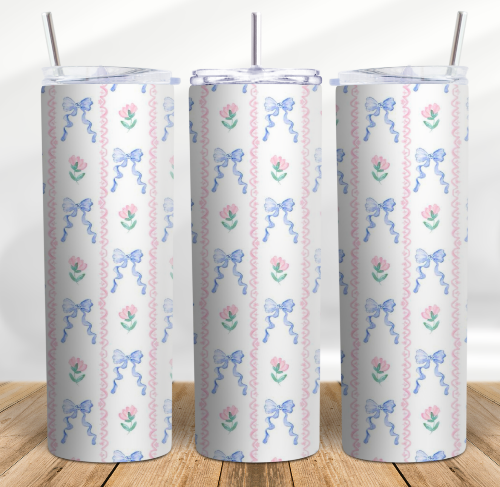Coquette Ribbons and Bows 20 oz Skinny Tumbler Cup With Straw