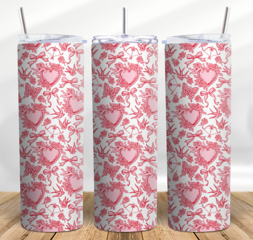 Coquette Hearts and Bows 20 oz Skinny Tumbler Cup With Straw