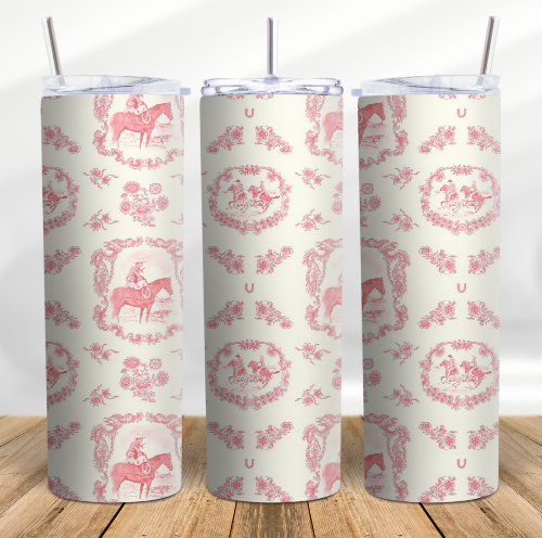 Coquette Pink Pony Cowboys 20 oz Skinny Tumbler Cup With Straw