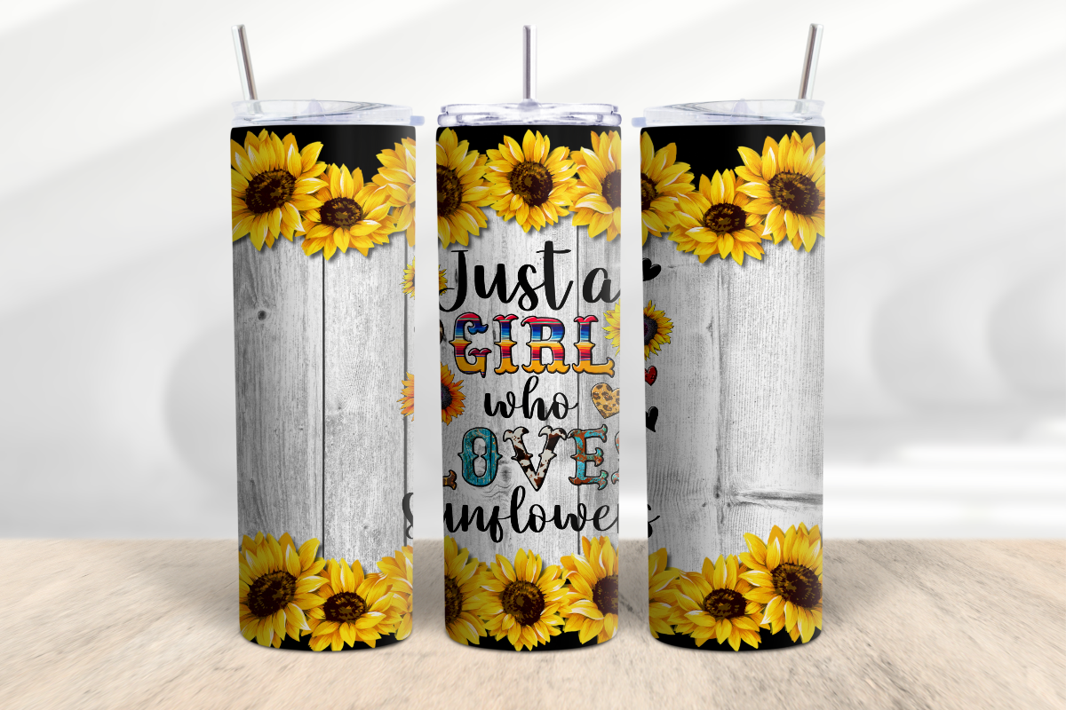 Just A Girl Who Loves Sunflowers 20 oz Skinny Tumbler Cup With Straw