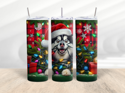 Christmas Funny Dog Husky Malamute 20 oz Skinny Tumbler Cup With Straw