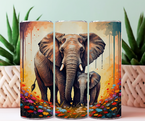 Elephant Watercolor 20 oz Skinny Tumbler Cup With Straw