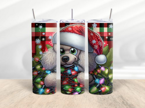 Christmas Funny Dog Poodle 20 oz Skinny Tumbler Cup With Straw
