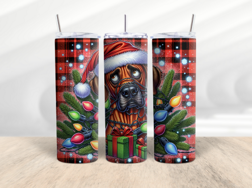 Christmas Funny Dog Ridgeback Hound Lab 20 oz Skinny Tumbler Cup With Straw