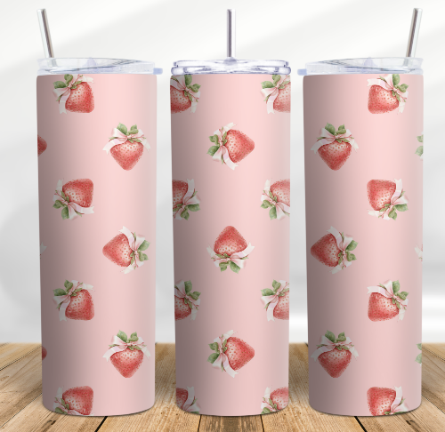 Coquette Strawberry 20 oz Skinny Tumbler Cup With Straw