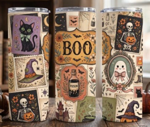 Halloween Vintage Boo 20 oz Skinny Tumbler Cup With Straw