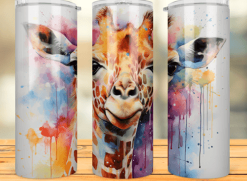 Watercolor Single Giraffe 20 oz Skinny Tumbler Cup With Straw