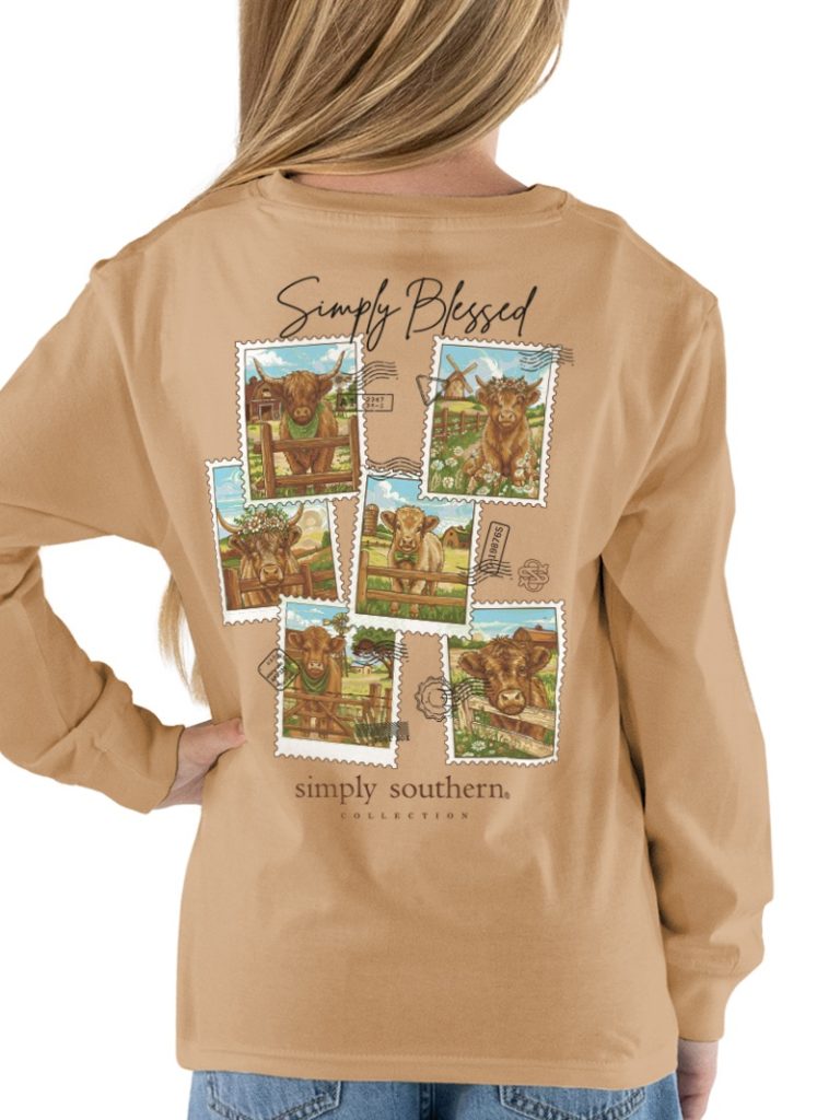 Simply Southern Blessed Cow Stamps Long Sleeve T-Shirt