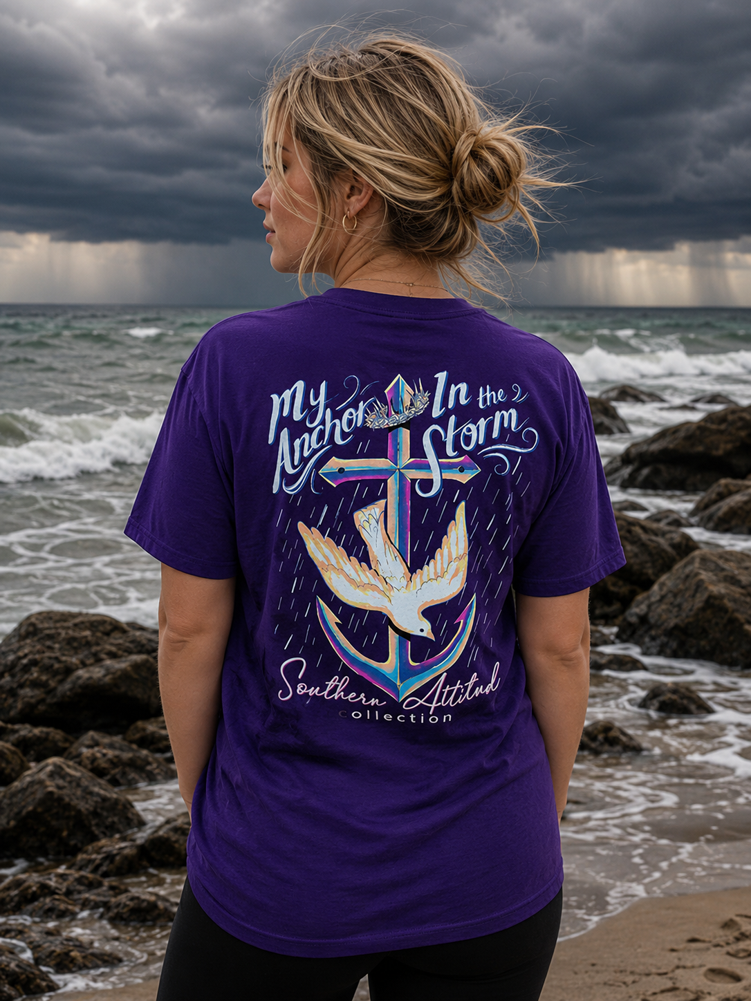 Southern Attitude Preppy Anchor In The Storm Purple T-Shirt