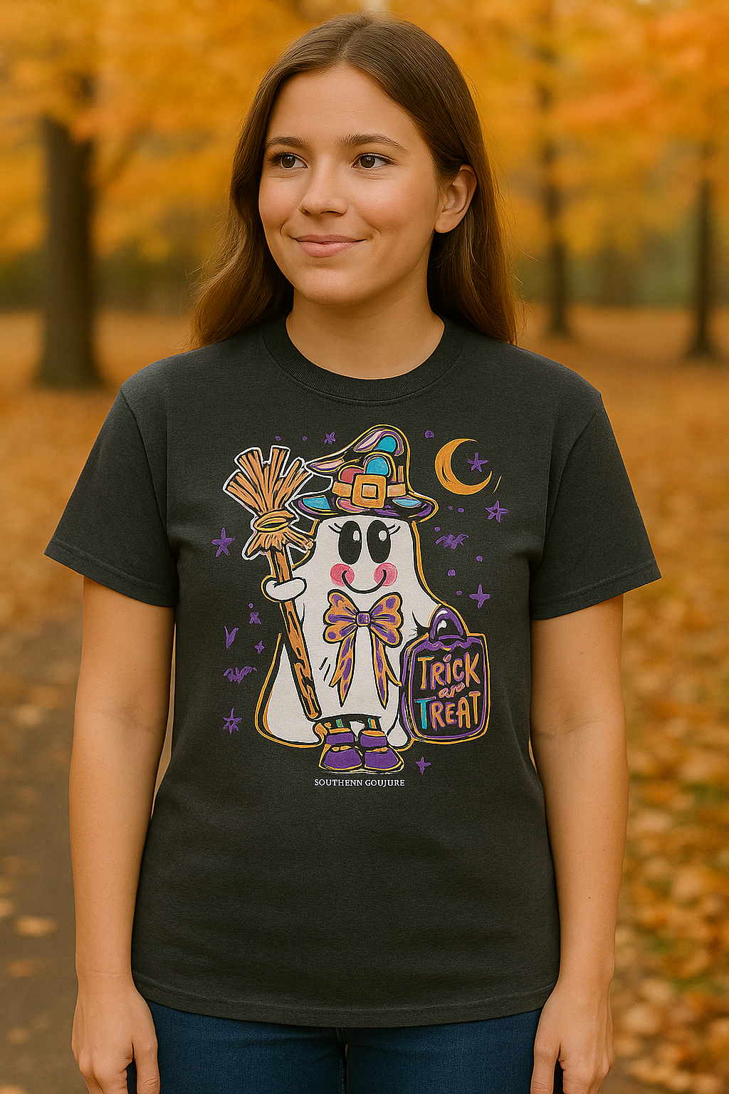 Southern Couture Soft Trick Or Treat Ghost Fall T-Shirt