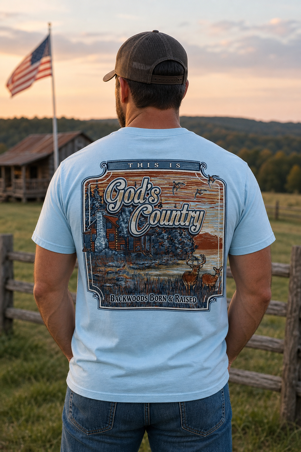 Backwoods Born & Raised God's Cabin Country Comfort Colors Bright Unisex T Shirt