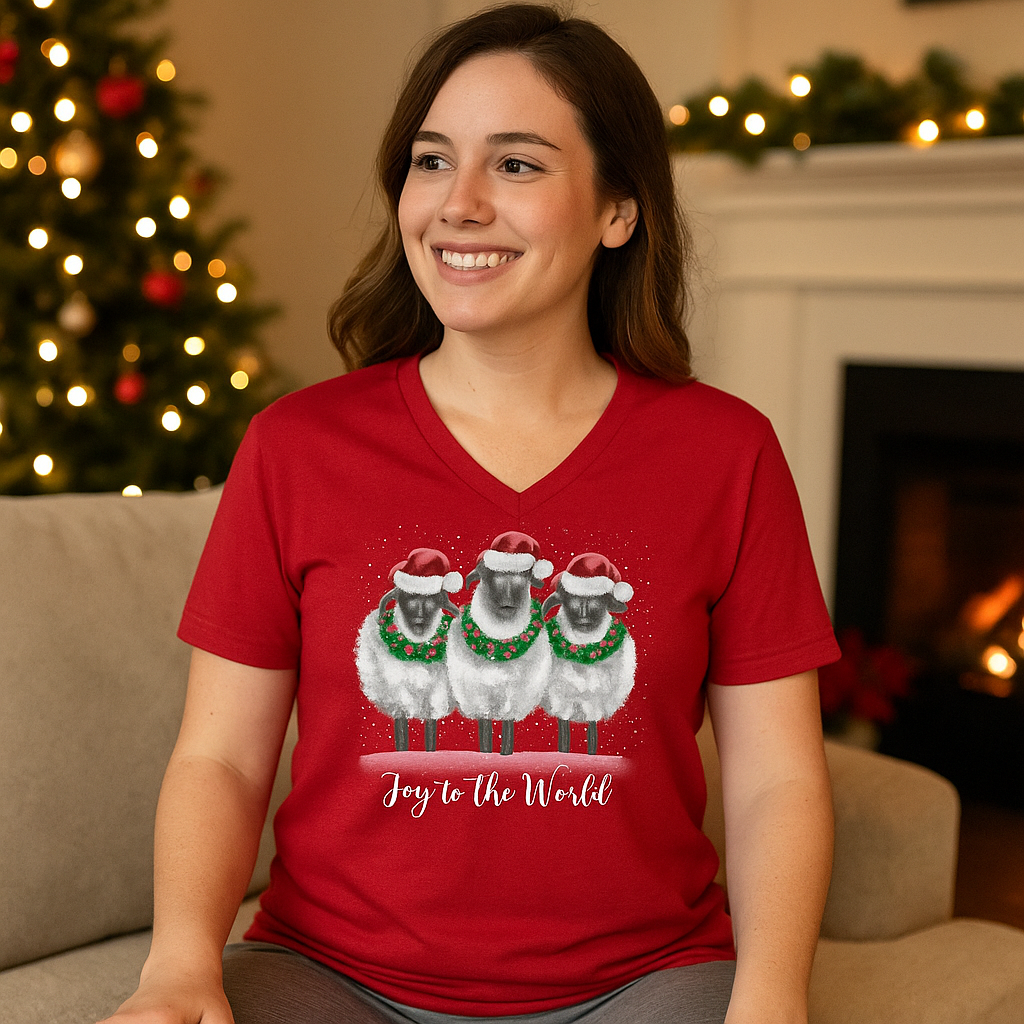 SALE Sassy Frass Joy To The World Holiday V-Neck Canvas T-Shirt