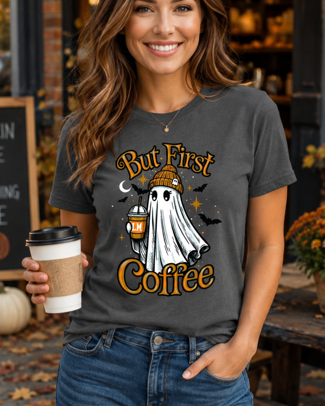 Girlie Girl Lulu Mac Coffee Ghost Fall Canvas T-Shirt