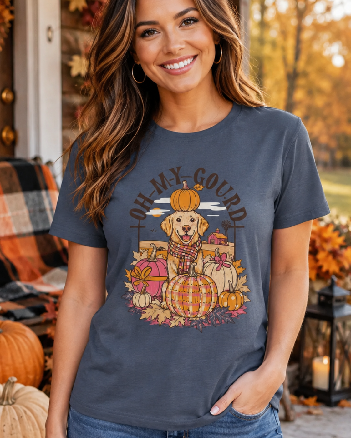 Girlie Girl Lulu Mac Gourd Doggy Fall Canvas T-Shirt