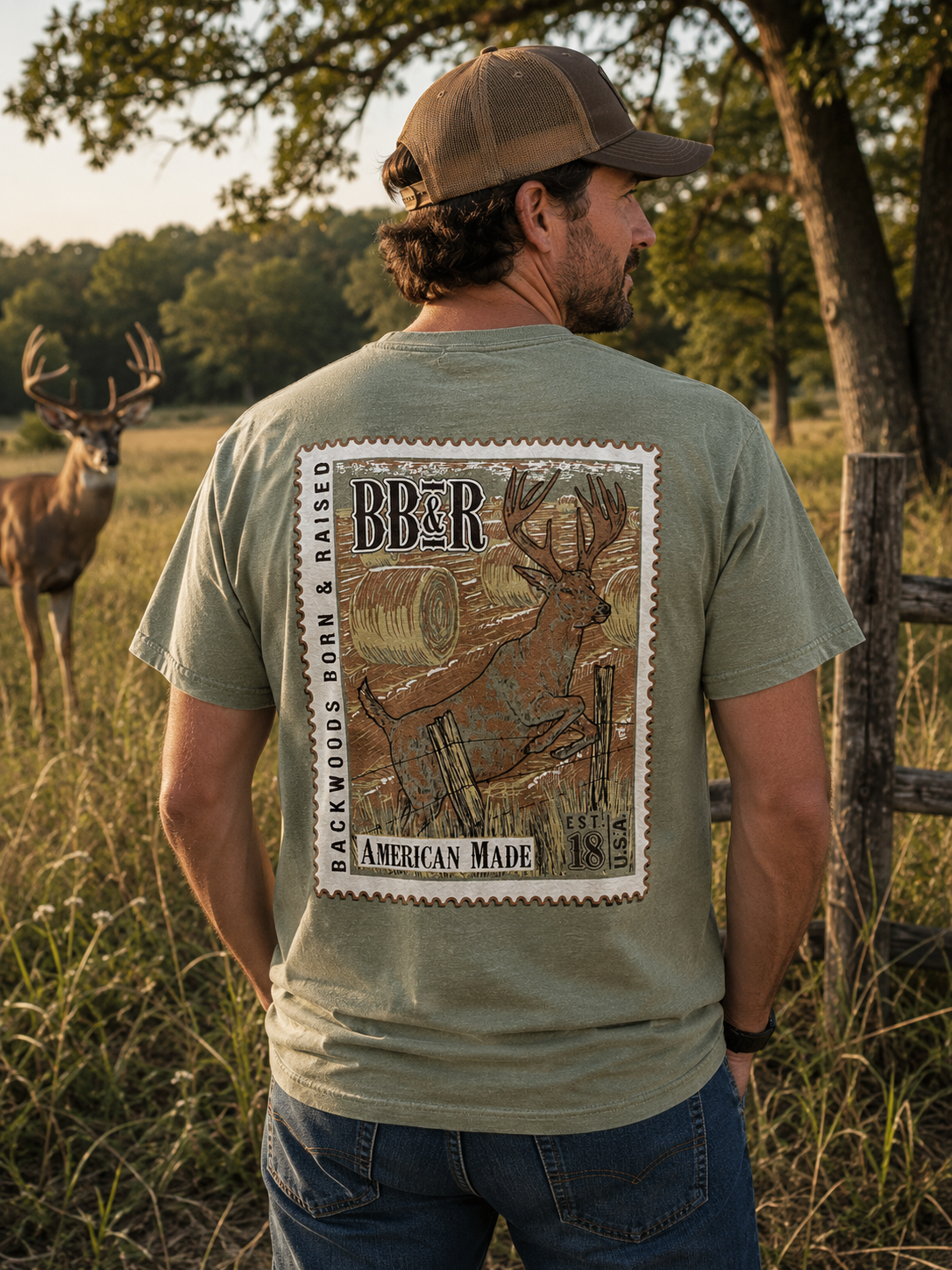 Backwoods Born & Raised Deer Jumping Comfort Colors Unisex T-Shirt