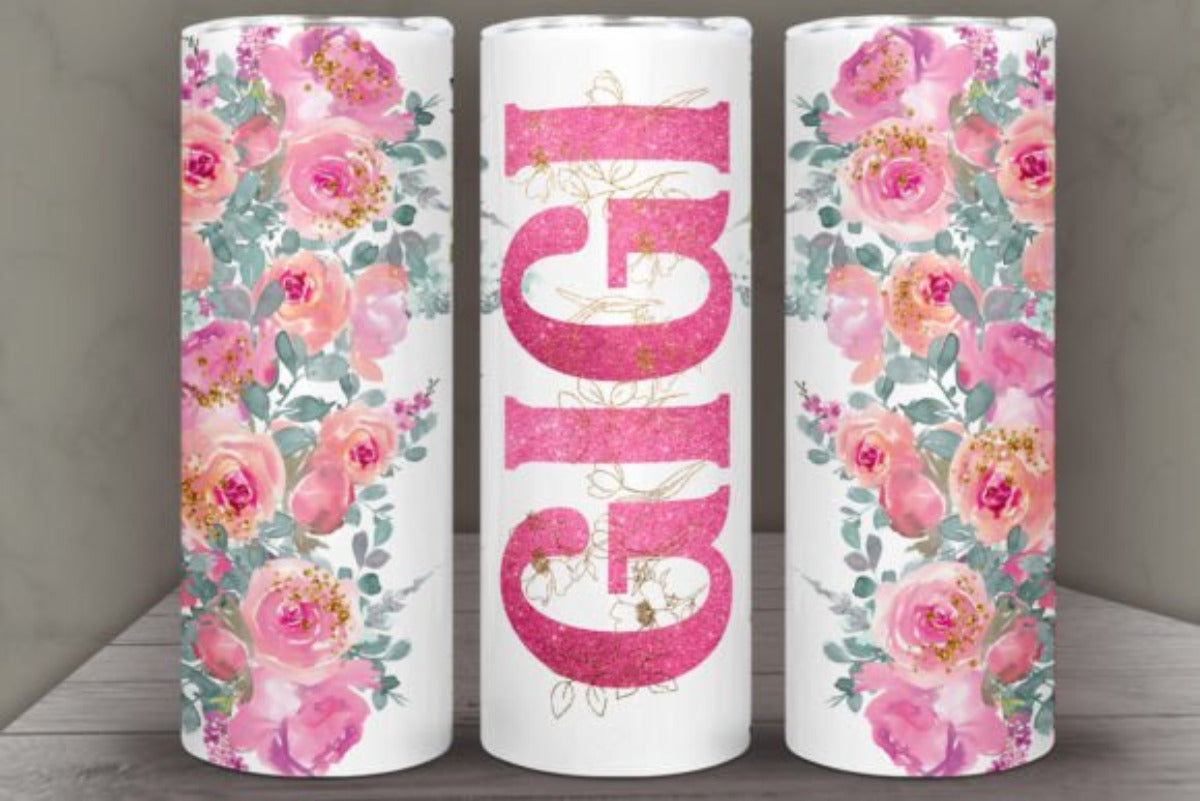 Floral GIGI 20 oz Skinny Tumbler Cup With Straw