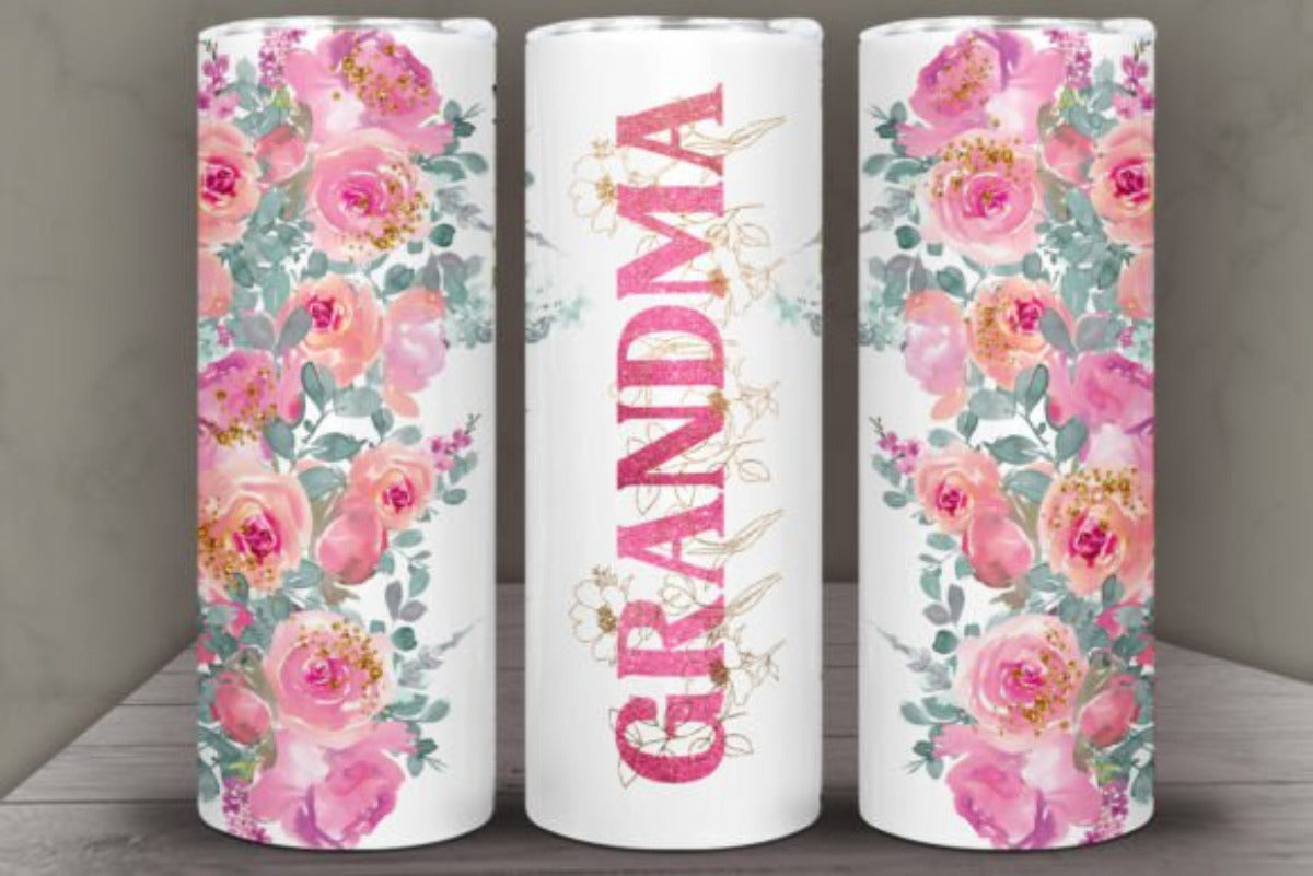 Floral Grandma 20 oz Skinny Tumbler Cup With Straw