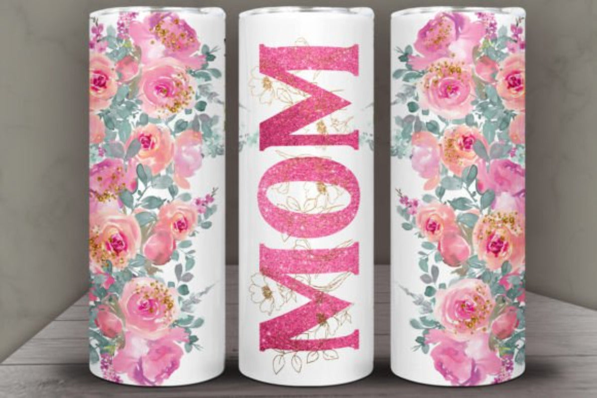 20 oz skinny tumblers Floral MOM 20 oz Skinny Tumbler Cup With Straw