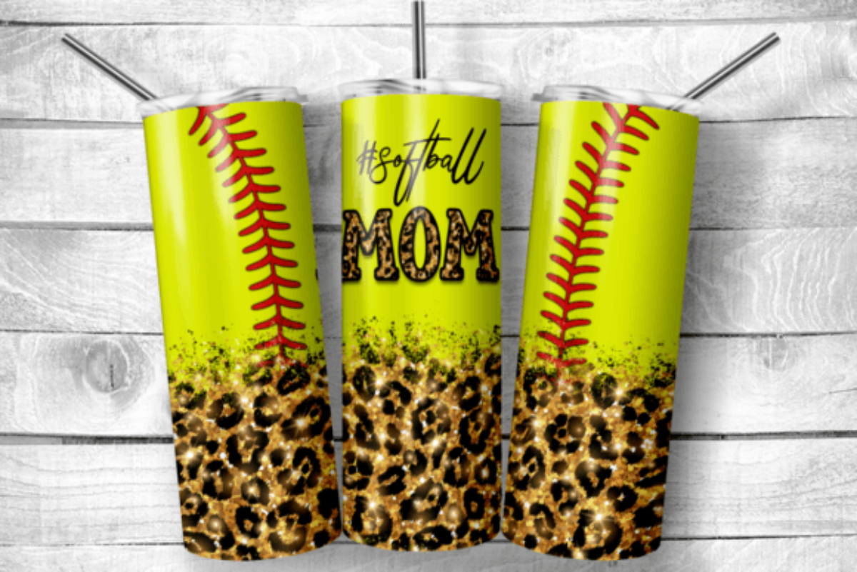 #Softball Mom 20 oz Skinny Tumbler Cup With Straw
