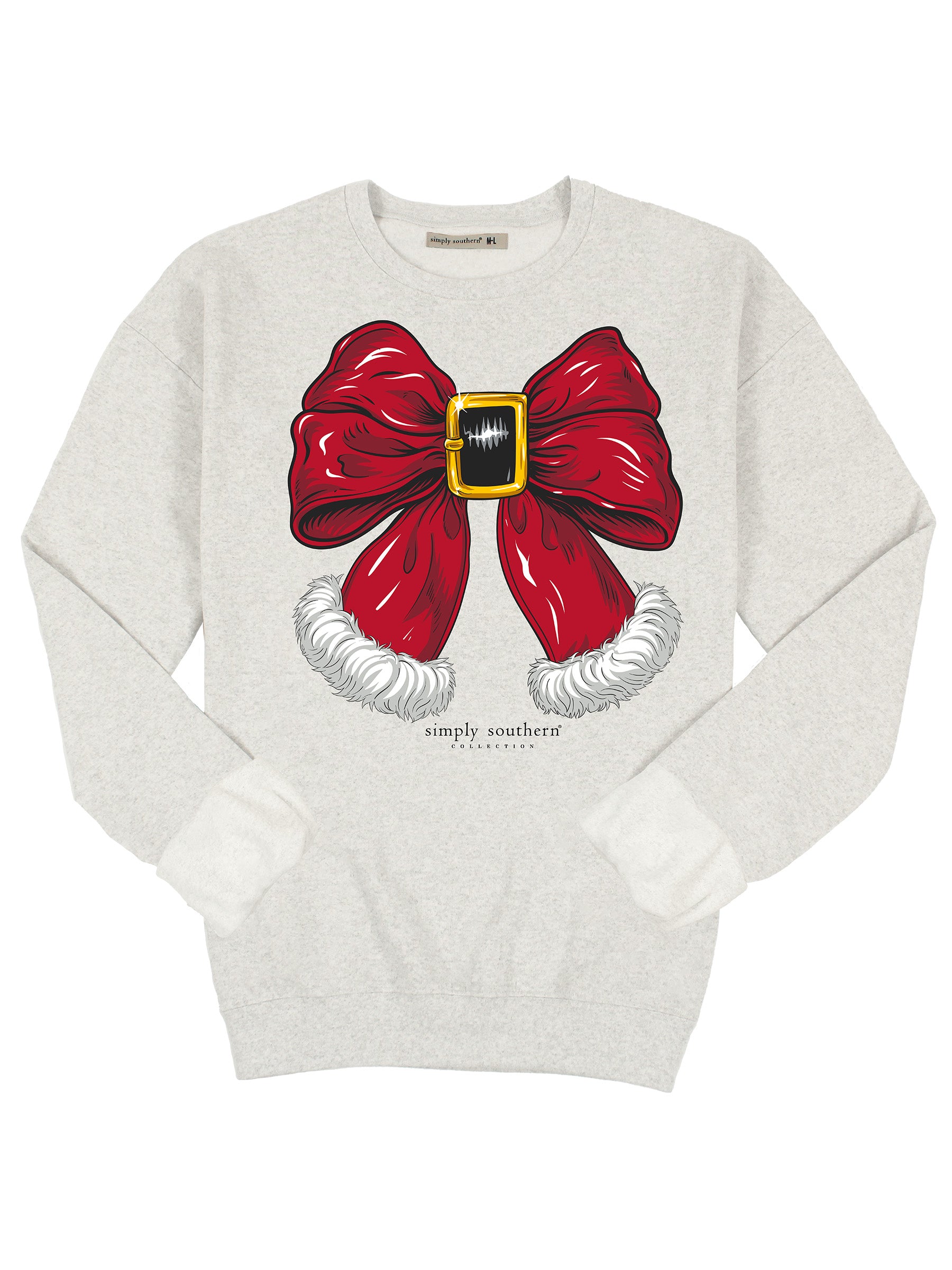 Simply Southern Santa Bow Holiday Long Sleeve Crew Sweatshirt