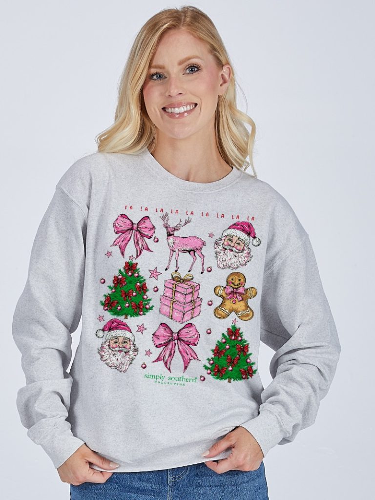 Simply Southern Tree Santa Holiday Long Sleeve Crew Sweatshirt