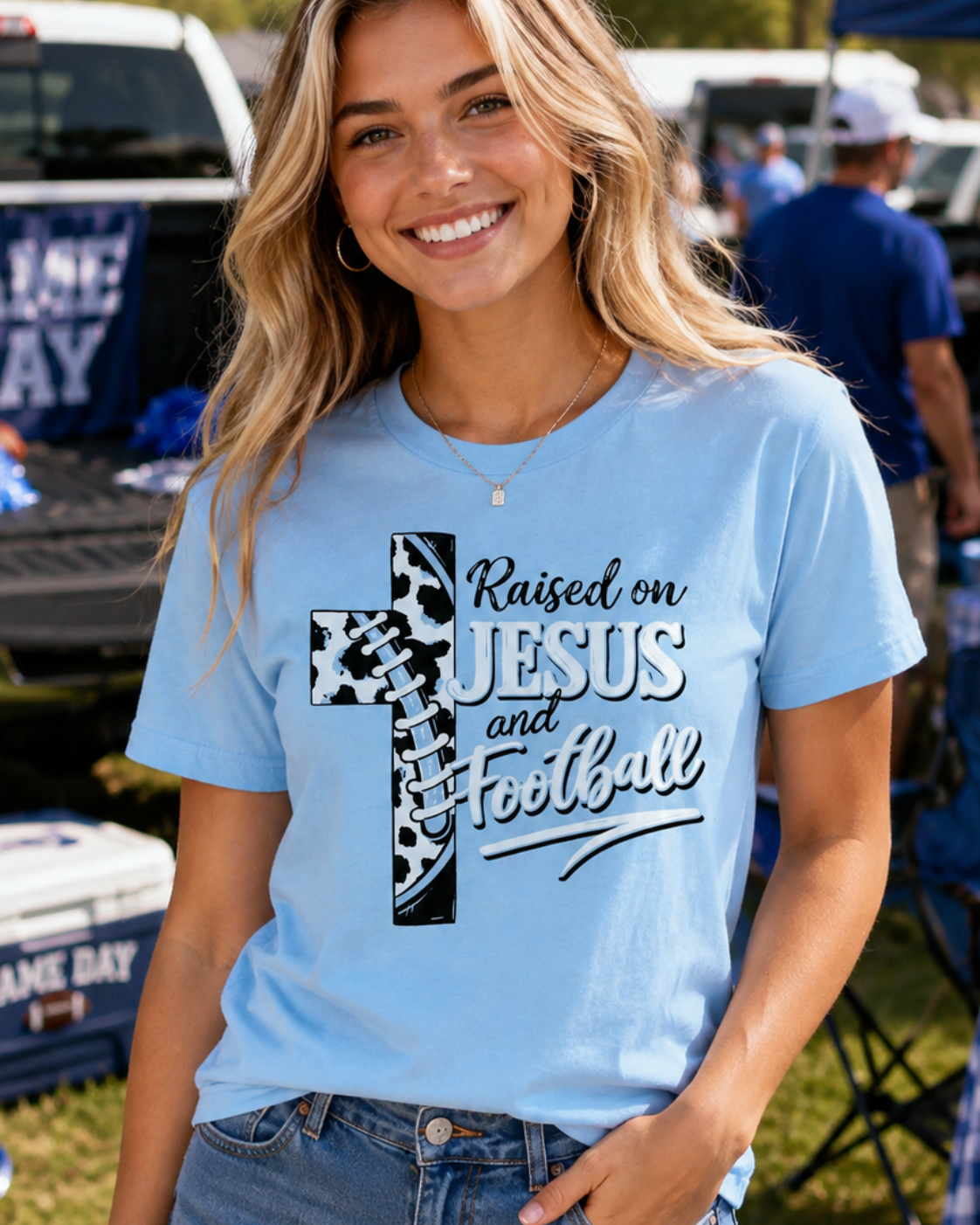 Girlie Girl Lulu Mac Raised On Jesus &amp; Football Canvas T-Shirt