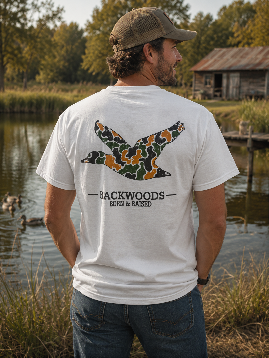 Backwoods Born &amp; Raised Camo Duck Comfort Colors Unisex T-Shirt