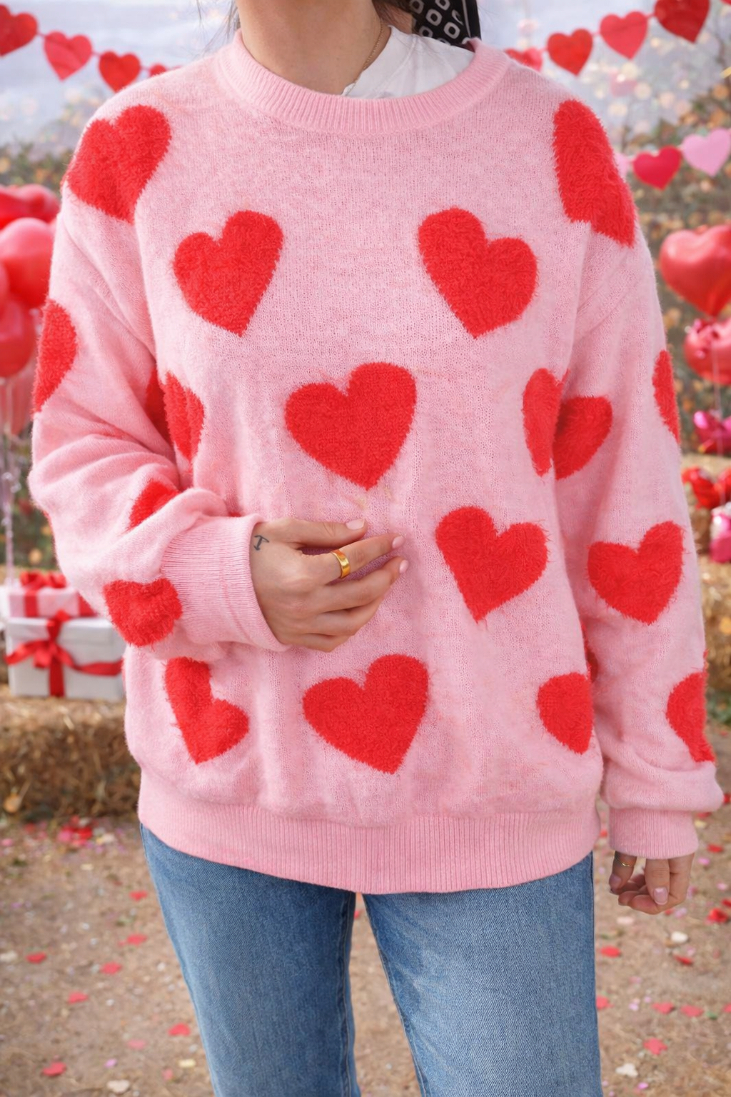 Simply Southern Hearts Soft Fuzzy Long Sleeve Sweatshirt