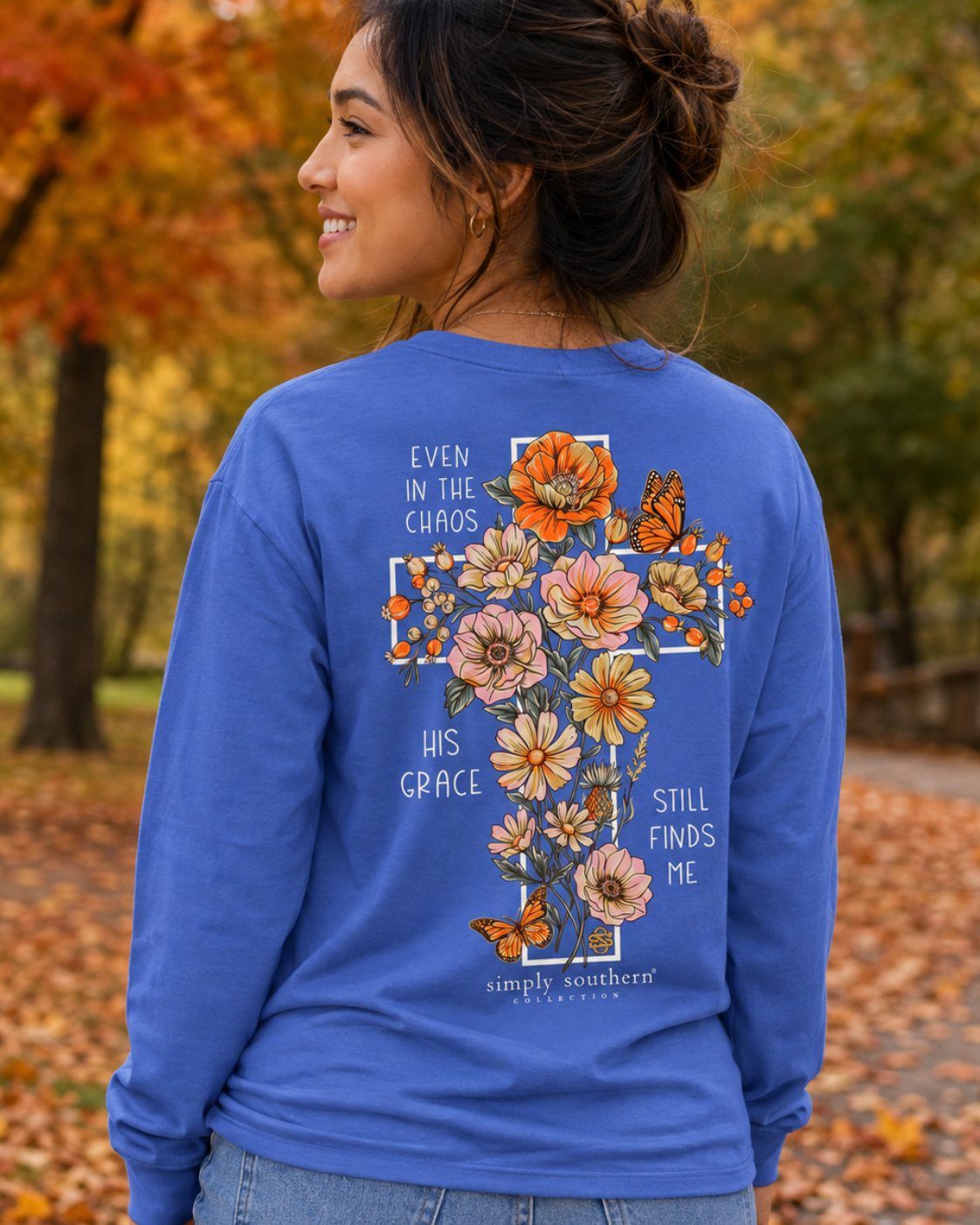 Simply Southern His Grace Flower Cross Long Sleeve T-Shirt