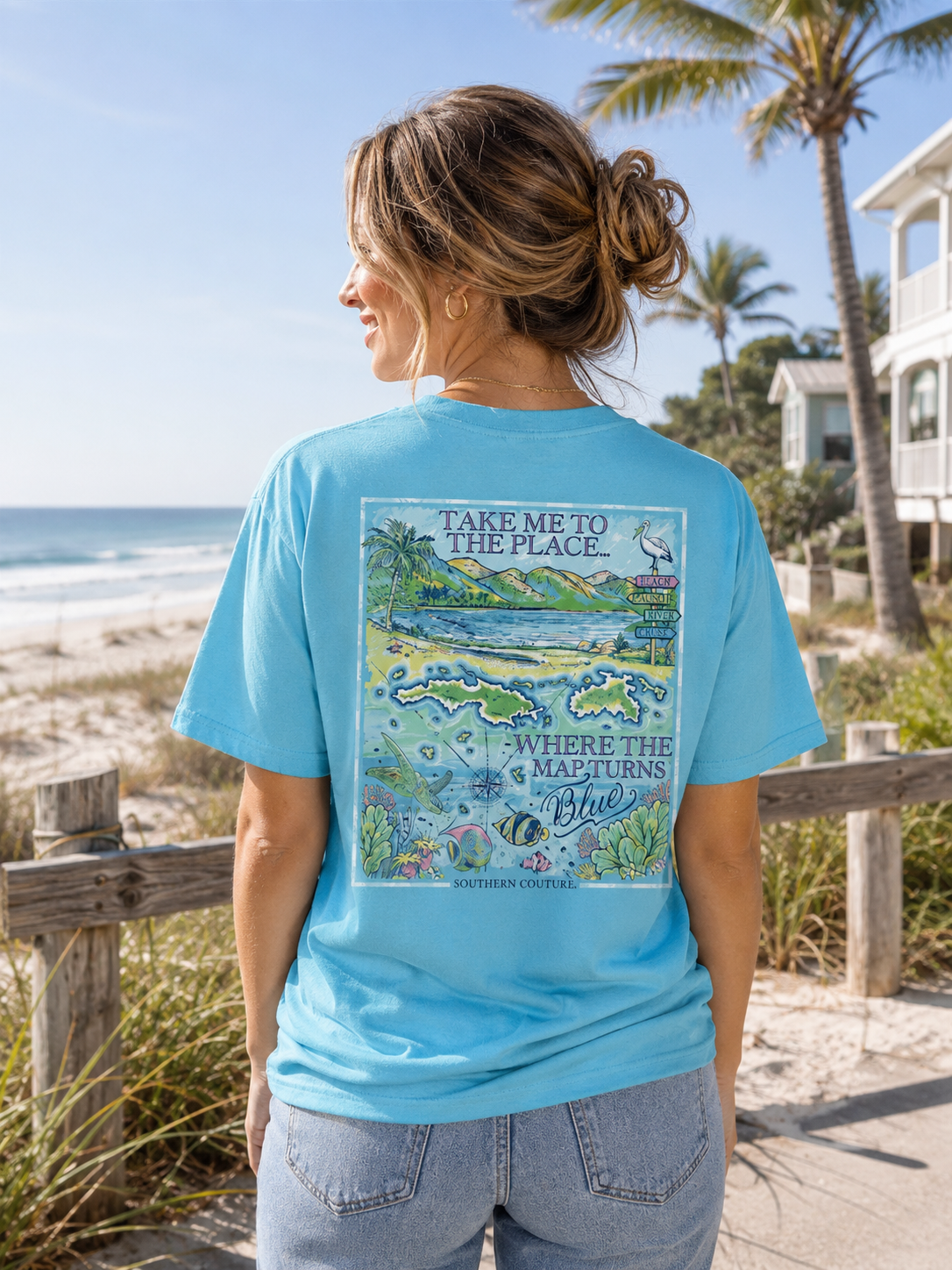 Southern Couture Where The Map Turns Blue Comfort Colors T-Shirt