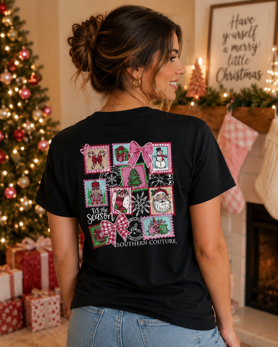 Southern Couture Classic Christmas Stamps Holiday T-Shirt