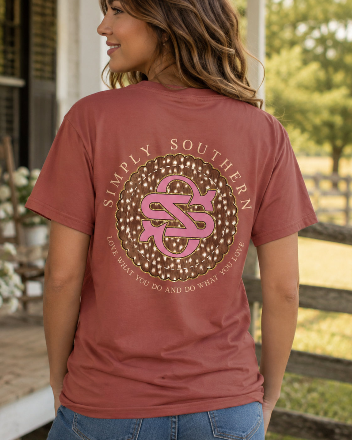 Simply Southern Love What You Do Cow Logo Rust T-Shirt