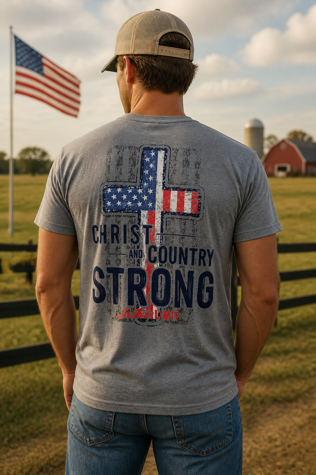 Southern Limits Christ And Country Strong USA Cross Unisex T-Shirt