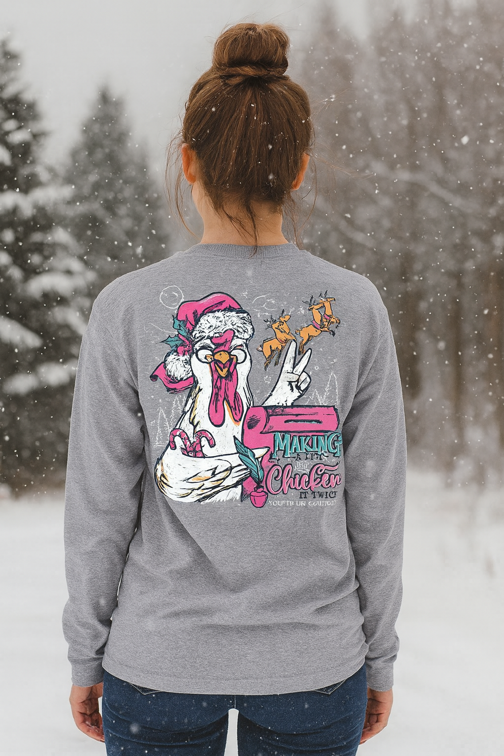 Southern Couture Classic Makin A List Chicken Holiday Long Sleeve T-Shirt