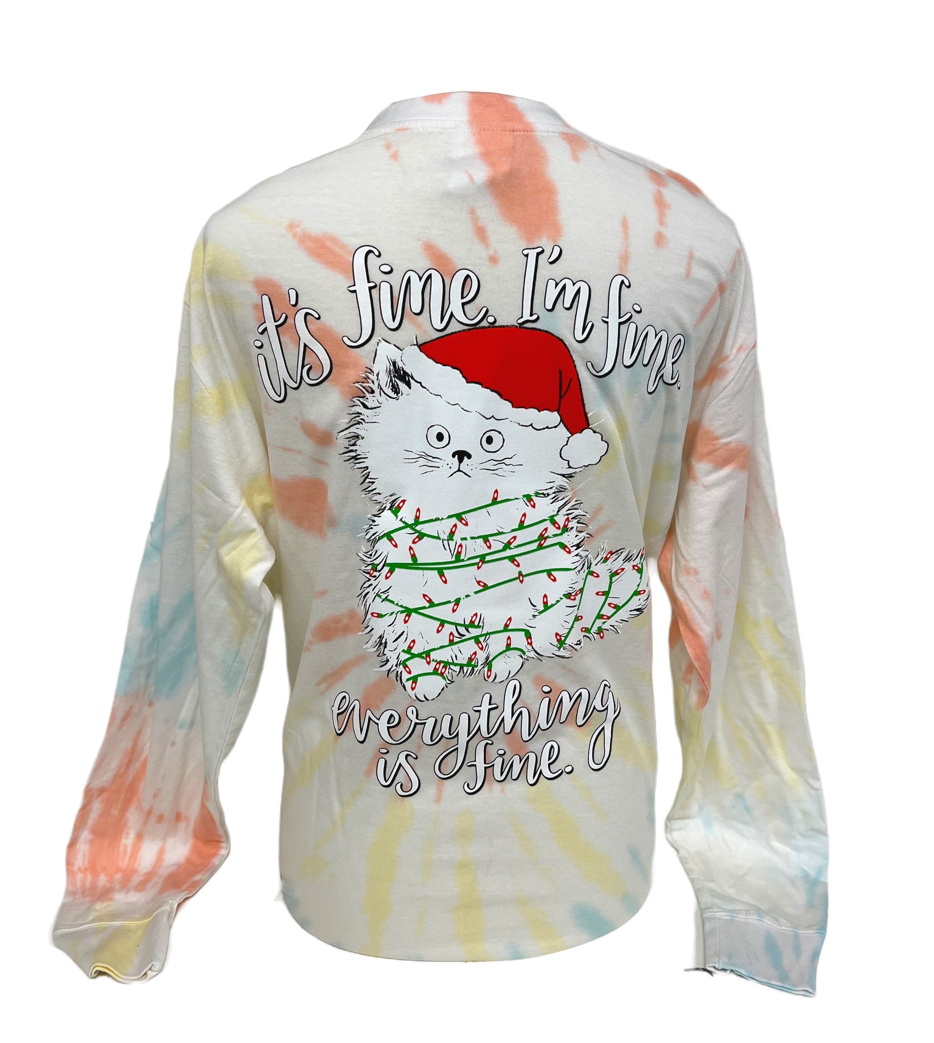 Southern Attitude Christmas Fine Cat Long Sleeve Tie Dye T-Shirt