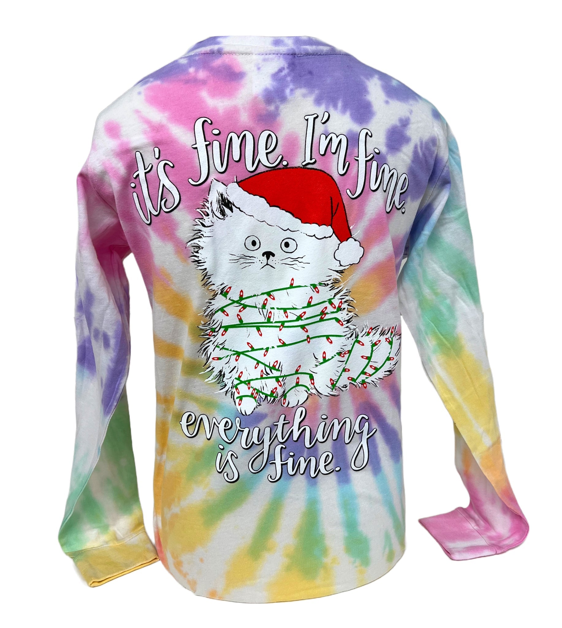 Southern Attitude Christmas Fine Cat Long Sleeve Tie Dye T-Shirt