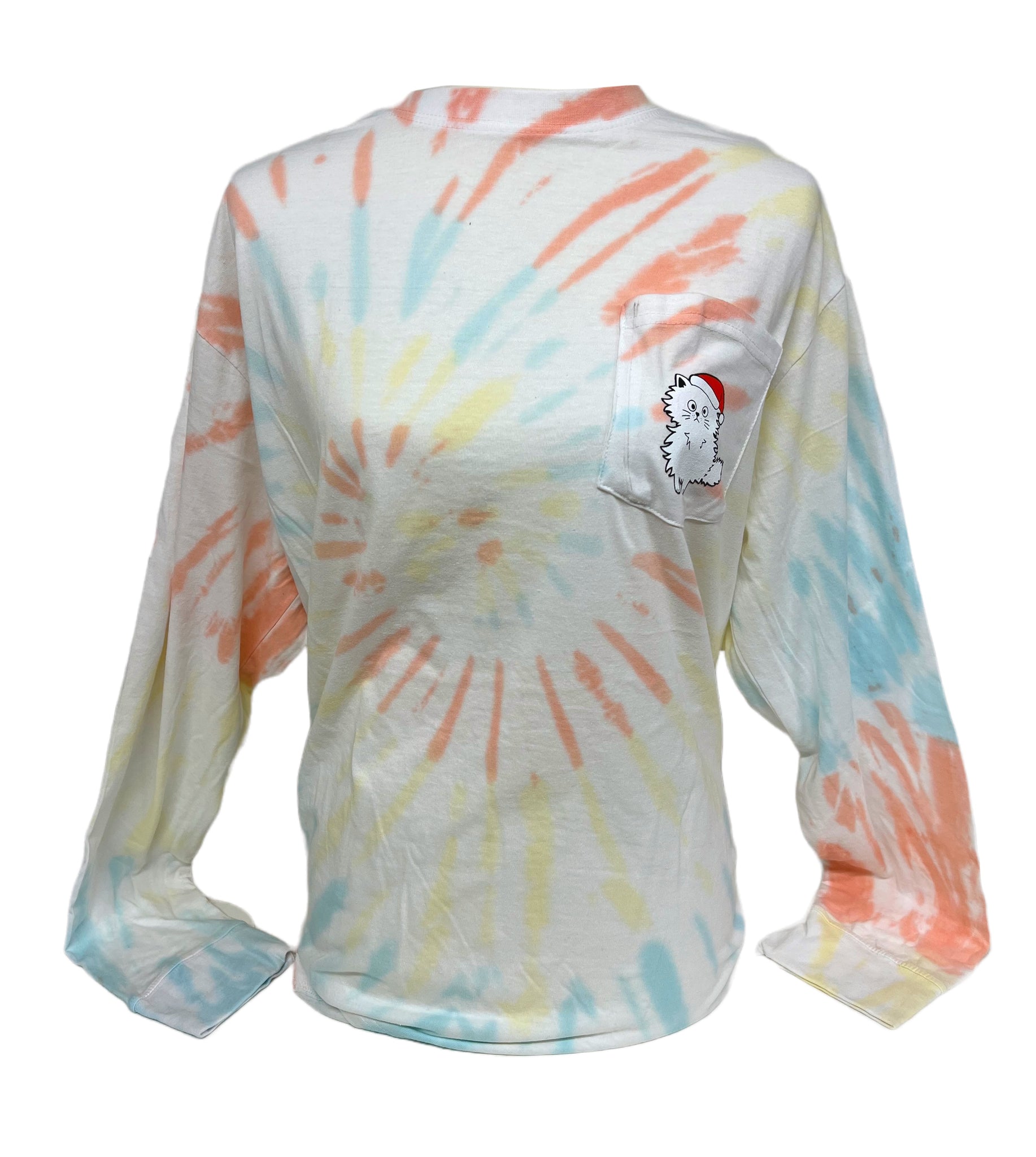 Southern Attitude Christmas Fine Cat Long Sleeve Tie Dye T-Shirt