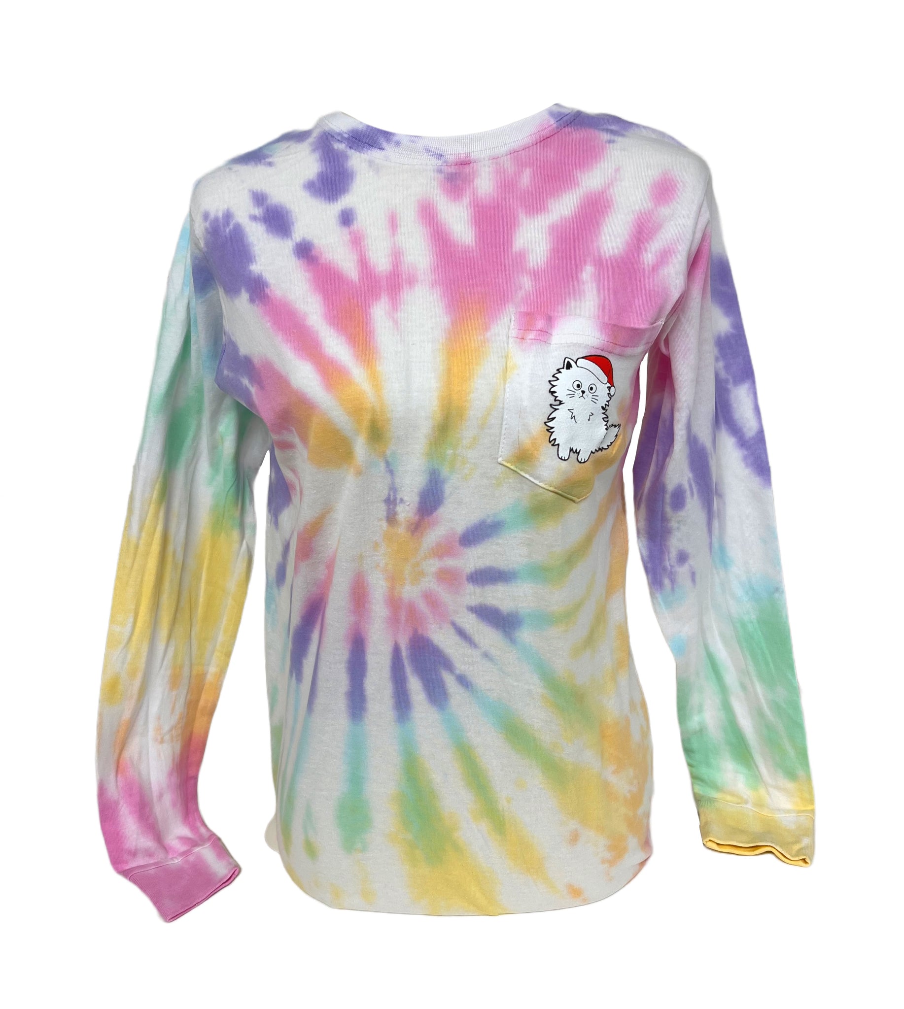 Southern Attitude Christmas Fine Cat Long Sleeve Tie Dye T-Shirt