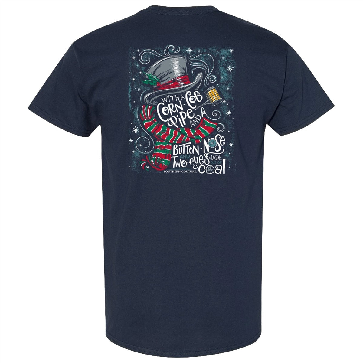 Southern Couture Classic Corn Cobb Pipe Snowman Holiday T-Shirt
